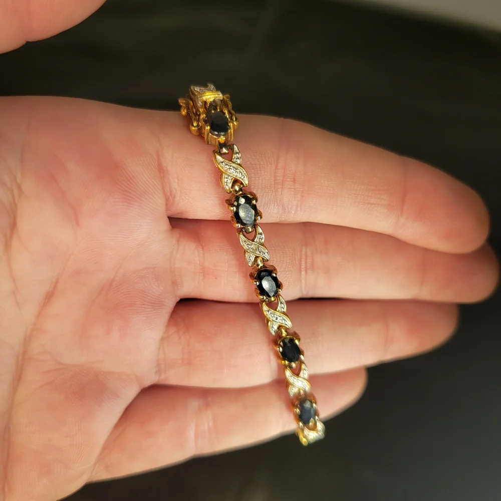 Sold...Vintage Sterling Silver Tennis Bracelet Diamond & Sapphire X's & O's 7 in - Picture 1 of 15